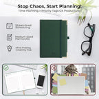 IN-luxpro Daily Planner 2026 with One Page Per Day,(A5-8.5" x 5.9"),12 Months Calendar Hourly Appointment Book Monthly Tabs & Self-adhesive Pen Holder,Inner Pocket, Vegan Leather Hardback,Green
