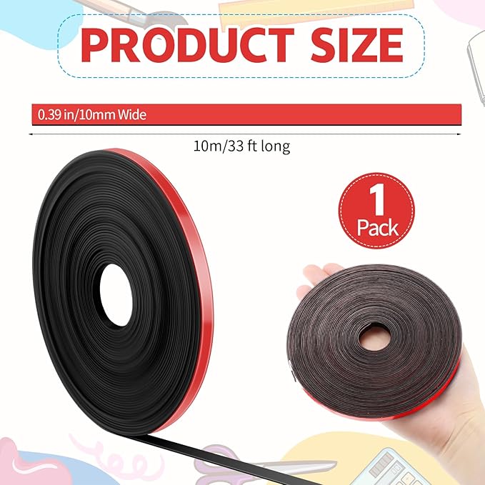 AmazingSpark Magnetic Tape Roll Thin Strips, 0.39 Inch x 33 Feet Magnetic Board Dividers Whiteboard Graphic Decorative Tape Marking Line for Classroom Office Art Accessories(Red)