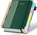 Hardcover Spiral Notebook 8.5"x11" Journal Notebook with Tabs and Removable Dividers 300 Pages 5 Subject Notebook College Ruled, Faux Leather Spiral Bound Notebook for Women School Work(Green)