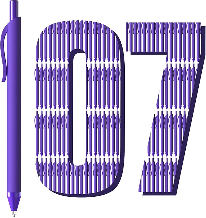 JIMMIDDA Ballpoint Pens Bulk - 107 Pcs Black Ink Pens in Bulk | 1.0 Medium Point Smooth Writing, Retractable No Bleed Ball Point Pen for Men Women (Purple Barrel)