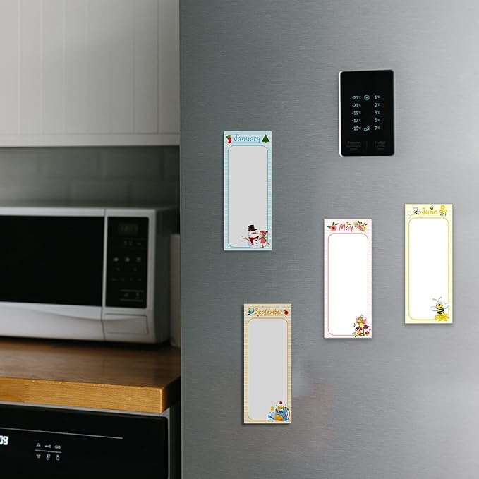 Gersoniel 12 Packs Magnetic Notepads for Refrigerator Monthly Grocery Magnetic List Set to Do List Pads Back Memo Notepad 9 x 3.5 Inches for Fridge Kitchen Shopping Grocery(Pastel Color,Seasonal)