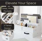 BLU MONACO | White Desktop Organizer with Drawer Storage | Tabletop Organizer with Drawers for Paper Bills Mail | Wooden Mail Organizer for Countertop Workspace | with Drawer, Bill