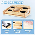 Ergonomic Bamboo Foot Rest for Under Desk, Dual Side Footrest with Reflexology Massager Roller, 5 Heights Adjustable Foot Stool, Ergonomic Leg Support to Relieve Lumbar, Back, and Knee Pain