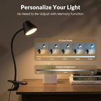 LEPOWER Clip on Light, Reading Lights for Books in Bed with 5 Colors & Stepless Dimming, RG0 Eye-Care, Auto Timer & Night Light, Strong Clamp for Headboard, Bedside, Desk, Black