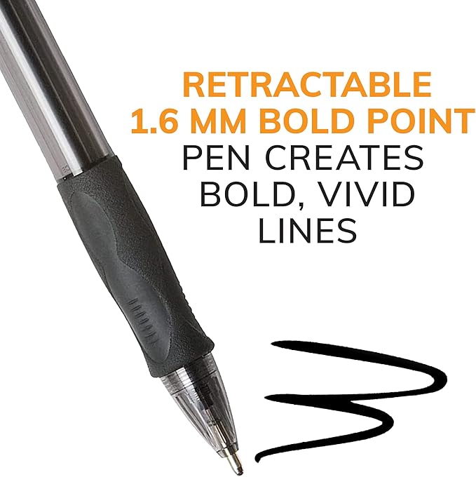 BIC Glide Bold Black Ballpoint Pens, Bold Point (1.6mm), 36-Count Pack, Retractable Ballpoint Pens With Comfortable Full Grip
