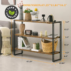 HCHQHS 3-Tier Rustic Wood and Metal Industrial Bookshelf for Home Office, Bedroom, Kitchen, Bathroom - 47in