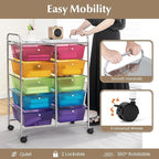 LDAILY 10 Drawer Rolling Cart, Storage Cart Organizer on Wheels, Drawer Cart with Metal Frame & Large Storage Capacity, Rolling Cart with Drawers for Living Room Classroom, Office