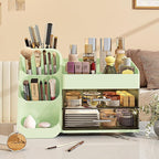 KQJS Makeup Organizer with Drawers,Large Capacity Countertop Organizer for Vanity,Bathroom and Bedroom Desk Cosmetics Organizer,Easy To Storage Skincare,Brushes,Lotions,Lipstick (Green)
