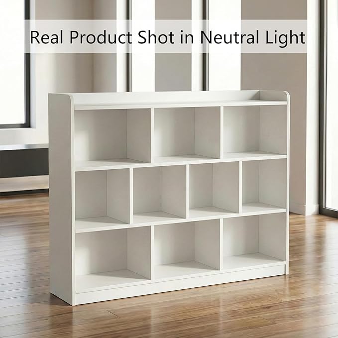 DIYART White Bookshelf, Wood Bookcase with 3 Tier Open Shelves, 10-Cube Minimalist Storage Shelf for Living Room, Bedroom, 43.3" W x 35.4" H