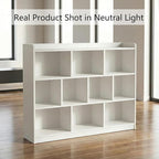 DIYART White Bookshelf, Wood Bookcase with 3 Tier Open Shelves, 10-Cube Minimalist Storage Shelf for Living Room, Bedroom, 43.3" W x 35.4" H