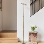 Brightech Sky LED Floor lamp, Torchiere Super Bright Floor Lamp for Living Room Decor & Office - Dimmable, Tall Standing Torch Lamp with Warm Light for Bedroom & Reading - Gold Brass