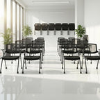 BROBRIYO Folding Chair with Wheels and Paddle, Ergonomic Mesh Back and Arms for Office, Meetings, Conferences, Receptions, Training Rooms & Folding Office Chairs - Black 50 Pack