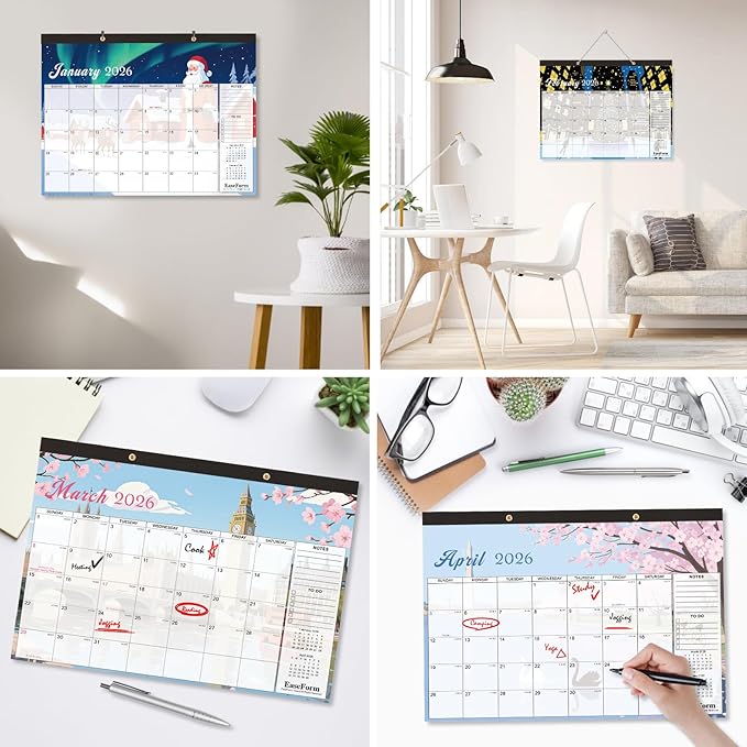 EaseForm 24 Month Desk Calendar 2026-2027, Runs from January 2026 to December 2027, Large 17"x12" Desktop/Wall Monthly Calendar, 2 Year Academic Calendar with Note & To Do for Home, School or office