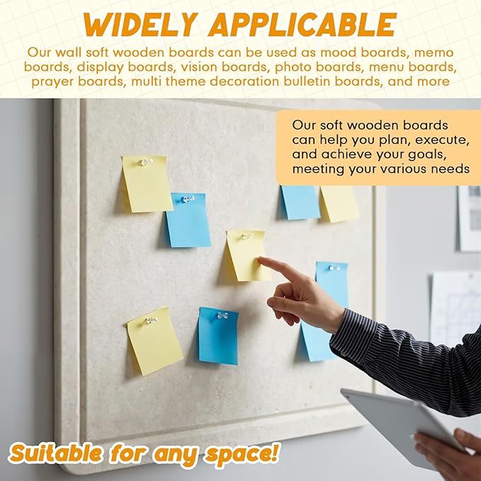 Maitys 6 Pack Felt Bulletin Board, 16x12 Inch Decorative Felt Pin Board with Self Adhesive and 60 Push pins, Foldable Fabric Cork Boards for Wall Decor, Office, Classroom, Dorm Room Organization