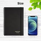 Daily Planner Undated, Asten to Do List Notebook Hourly Schedules Spiral Appointment Planner for Men and Women,PVC Hardcover,Elastic Closure, Inner Pocket 8.3" x 5.8" (Black, 2 Pack)