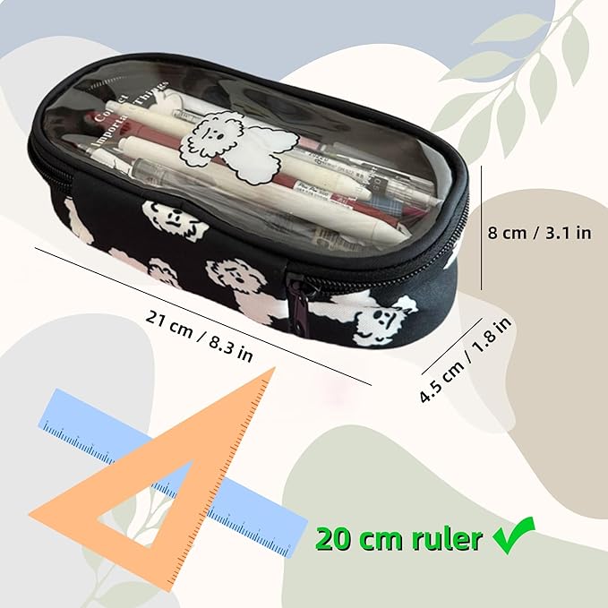 Cute Puppy Japanese Pencil Case Clear Case Large Capacity Canvas PVC Aesthetic Pen Holder Pencil Pouch Box
