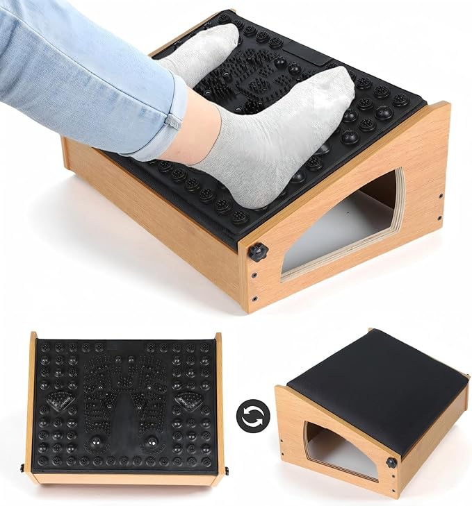 XINGMIAOWJ Ergonomic Foot Rest, 4 Adjustable Height Foot Stool,Footrest Under Desk， Flip Over Office Desk Foot Rest, Improving Posture, Promoting Blood Circulation（Natural）