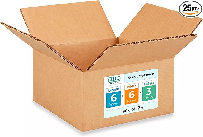 Small Moving & Shipping Boxes 6"L x 6"W x 3"H (25-Pack) - Extra Strength 200 lb vs Regular - Corrugated Moving Box, Made in USA - Small Cardboard Box - Moving Box Heavy Duty by IDL Packaging