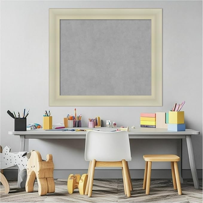 Amanti Art Silver Framed Magnetic Board 25x29 Medium Vision Board for use with Magnets, 100% Metal Sheet to Display Items as Office Decor or for Home Organization in mudroom, Kitchen or Kids Room