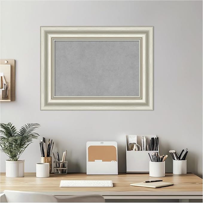 Amanti Art Silver Framed Magnetic Board 18x24 Small Vision Board for use with Magnets, 100% Metal Sheet to Display Items as Office Decor or for Home Organization in mudroom, Kitchen or Kids Room