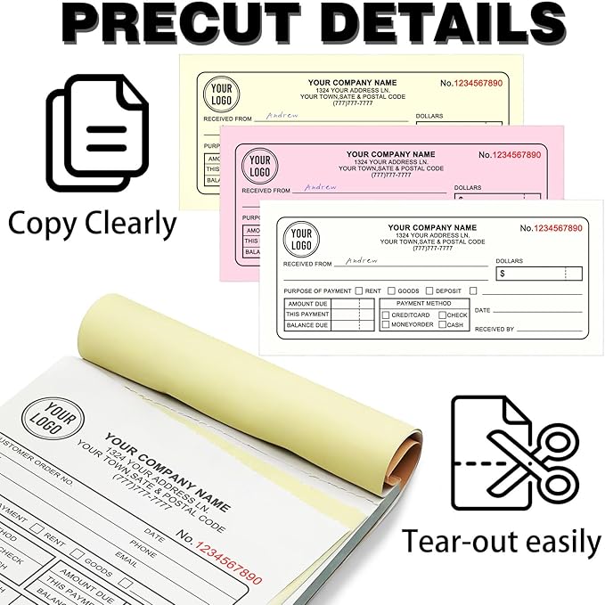Custom 5.5" x 8.5" Invoice Book with Logo 100 Set Personalized Receipt Books Customized Invoices for Small Business 2 - Parts Carbonless Duplicate Invoice Forms NCR Books
