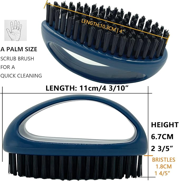 GKETN Small Scrub Brush with Nylon Bristles - Heavy Duty Cleaning Brush for Bathroom, Kitchen, Grout, Tiles - Non-Slip Teardrop Handle & Hangable Design - Deep Blue