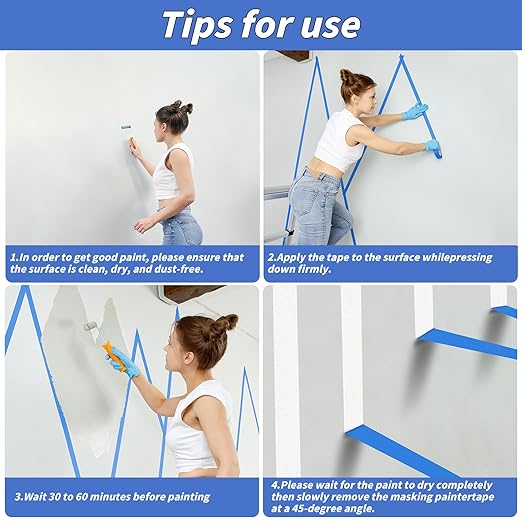 12 Rolls Blue Painters Tape Bulk 3 inch x 60 Yards, Total 720 Yd, Painters Masking Tape No Residue Wall Painting Tape Artist Tape Trim Edge Finishing Tape for Wall Painting Decoration DIY Supplies