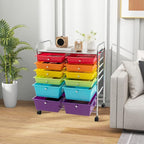 HAPPYGRILL 12-Drawer Rolling Storage Cart, Multipurpose Organizer Cart for Home Office School, Utility Cart with Wheels, (Colorful)