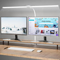 LED Desk Lamp, 31.5'' Wide Double Head Desk Lamps for Home Office, Dimmable 25 Lighting Modes 16W 1800lm Bright Task Lighting, Eye Caring Architect Table Lamp for Workbench Monitor Study, White