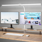 LED Desk Lamp, 31.5'' Wide Double Head Desk Lamps for Home Office, Dimmable 25 Lighting Modes 16W 1800lm Bright Task Lighting, Eye Caring Architect Table Lamp for Workbench Monitor Study, White