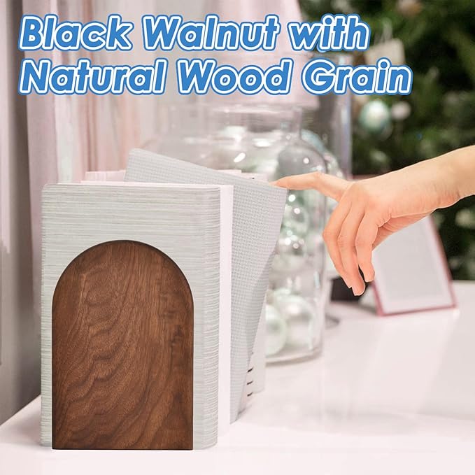 Lauvee Book Ends, Sturdy Wooden Bookends for Shelves - Heavy Duty Non-Slip Book Organizers, Decorative Bookend Holders for Home Office, Library, Black Walnut Universal Economy Bookend, Medium, 1 Pair