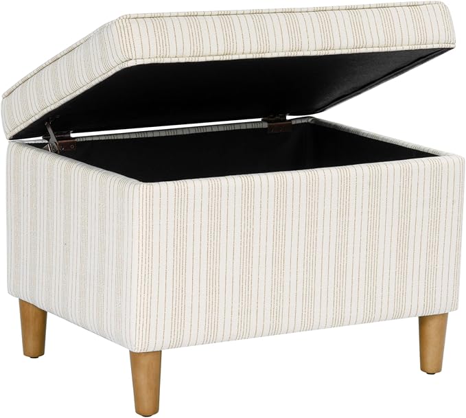 Spatial Order Home Decor | Dinah Collection Modern Storage Ottoman | Ottoman with Storage for Living Room & Bedroom(Cream Marigold Pinstripe Fabric)