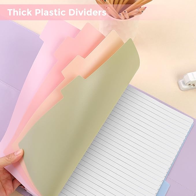 SKYDUE 8 Tab Durable Plastic Dividers,2Sets, Big Tab Dividers for 3 Ring Binder, Write&Erase 3 Ring Binder Dividers with Tabs, with Sticker Labels, Long-Lasting Plastic Pastels Binder Dividers