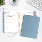 2026 Planner, Annecy Weekly ＆ Monthly Planner 2026, Jan. 2026 – Dec. 2026, 6.4" x 8.5" Monthly Agenda Planner with Tabs, Vegan Leather Cover, Spiral Binding, Double-sided Pocket, Bookmark, Grey Blue
