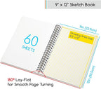 MEEDEN 9"x12" Sketchbook Paper Pad: 122lb/180gsm Spiral Bound Art Sketch Book with DIY Cover for Artists Adults - 60 Sheets Heavy Weight Hardcover Sketch Drawing Paper for Painting Sketching Writing