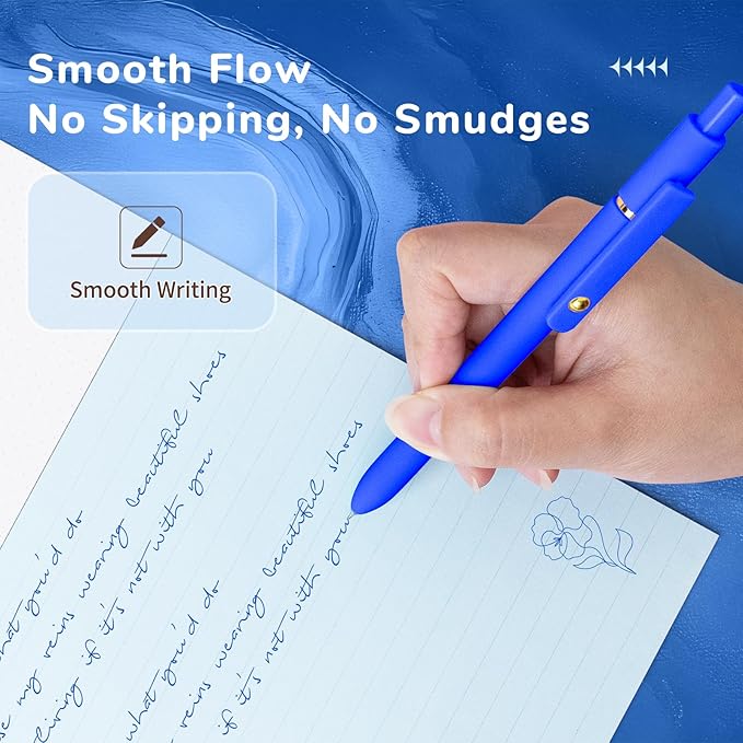 UIXJODO Blue Pens, 6 Pcs Blue Ink Pens Fine Point Smooth Writing Pens, 0.5mm Colored Ink Gel Pens for Journaling Note Taking, School Supplies Gifts for Women (6 Pcs Gold Blue - Blue Ink)
