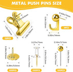 GOOLADA 315Pcs 5 Style Gold Push Pins, Decorative Push Pins, Cute Pushpin Clip, Push Pin Hooks, Gold Metal Thumb Tacks Office Accessories for Cork Board Map Office