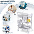 Mobile Medical Carts 3 Tier Professional Utility Cart 330 LBS Max Load Rolling Crash Cart Ultrasound Trolley with Wheels Drawers Dirt Bucket Sharps Box Storage Basket for Hospital Dental Clinic Home