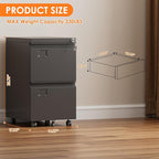 SUXXAN 2 Drawer File Cabinet with Wheels, Under Desk Drawer with Lock Name Card Holder for Home Office, Metal Filing Cabinet for Legal/Letter Size, Assembly Required