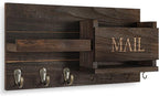 Lwenki Mail Organizer for Wall Mount – Key Holder with Shelf Includes Letter Holder and Hooks for Hallway Farmhouse Decor – Rustic Wood with Flush Mounting Hardware (16.5” x 9.1” x 3.4”) (Brown)
