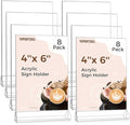 Smarpau Acrylic Sign Holder 4x6, 8 Pack Double-Sided Picture Frames Display Stand, Clear Table Number Holders, Plastic Menu Flyer Photo Paper Holders for Office Store Restaurant
