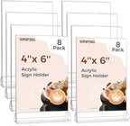 Smarpau Acrylic Sign Holder 4x6, 8 Pack Double-Sided Picture Frames Display Stand, Clear Table Number Holders, Plastic Menu Flyer Photo Paper Holders for Office Store Restaurant