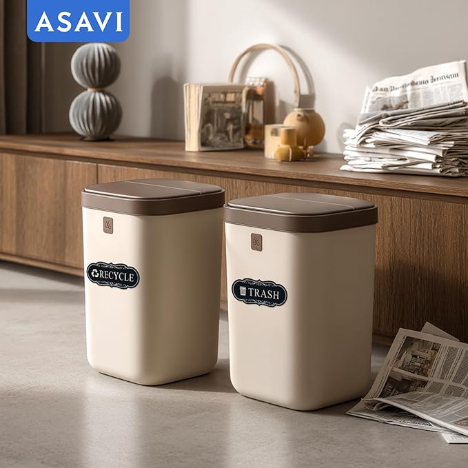 ASAVI Trash & Recycle Stickers – 2-Pack Self-Adhesive Vinyl Labels, Waterproof & Durable (Black Background with Transparent Text, Medium 6.3 x 2.7 inches)