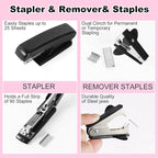 Gawsey Desk Organizers and Accessories Set with 360-Degree Rotating Pen Holder, Tape Dispenser, Stapler, Staple Remover, 1000 Staples, Tape, Clips Set, Ruler, Scissor, Pen