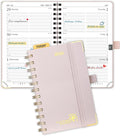 POPRUN 2026 Pocket Planner with Hourly Time Slots for Purse, (Small Size-4'' x 6.25'') - Daily Weekly and Monthly Calendar Agenda 2026 Appointment Book with Inner Pocket, 100 GSM - Light Pink