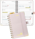 POPRUN 2026 Pocket Planner with Hourly Time Slots for Purse, (Small Size-4'' x 6.25'') - Daily Weekly and Monthly Calendar Agenda 2026 Appointment Book with Inner Pocket, 100 GSM - Light Pink