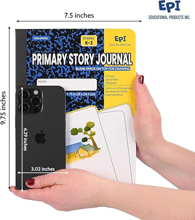 EPI 5040 Pack (Pallet) Primary Ruled Composition Notebook Bulk, 200 pages (100 Sheets), 9-3/4 x 7-1/2, Blank Top Header For Drawing, Story Paper, Heavy Duty, School Supplies, Grades K-2, Sewn Binding