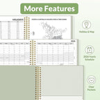 SUNEE 2026 Weekly and Monthly Planner - from January 2026 - December 2026, Daily Agenda Planner with Monthly Tab, Flexible Cover, Note Pages, Pockets, Bookmark, Spiral Binding, Sage Green, 8.5"x11"