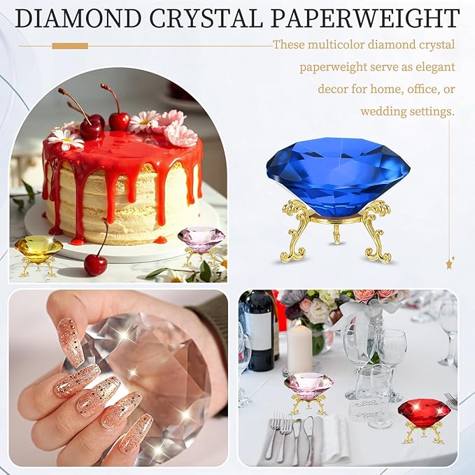 PATIKIL Diamond Crystal Paperweight, 80mm / 3.15" Crystal Paperweight Paper Weight with Gold 19 Metal Base for Home Office Desktop Table Decor Wedding Party Ornaments, Dark Blue