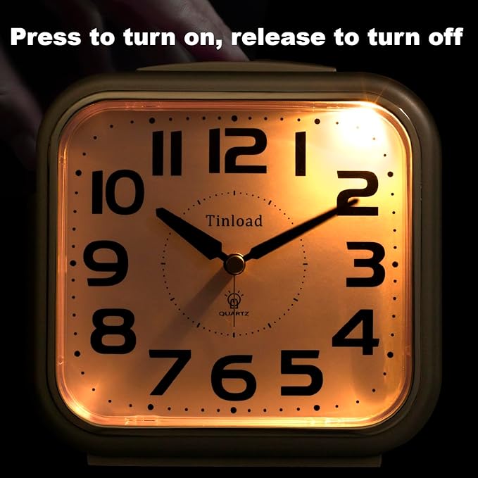 Tinload 5.5" Large Analog Alarm Clock Silent Non Ticking, Gentle Wake, Beep Sounds, Increasing Volume, Battery Operated Snooze and Manual Light, Easy Set